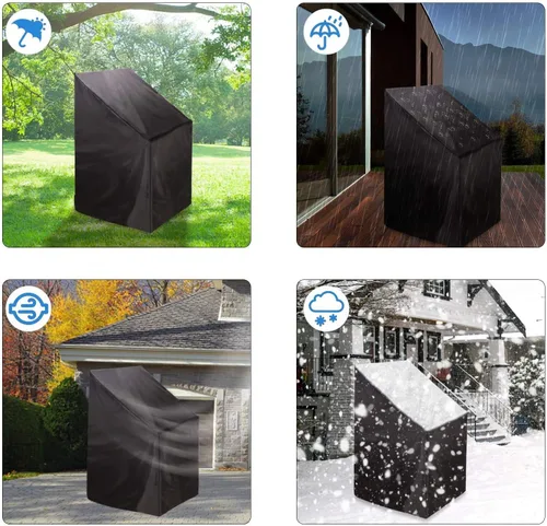 Vista 2 de Fundas para sillas de patio para muebles de exterior, impermeables, resistentes y apilables, con cordón de dobladillo ajustable para un mejor