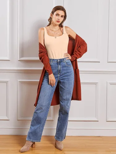 Vista 3 de V FOR CITY Camiseta sin mangas para mujer con brasier acolchado integrado, ajustable, tirantes anchos, camisola de algodón Adjustable Straps Cami
