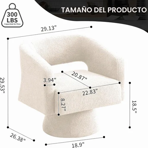Vista 2 de ClinQ Juego de 1 silla giratoria de barril giratorio, sillas giratorias redondas tapizadas de peluche de gran tamaño, moderna y lujosa silla