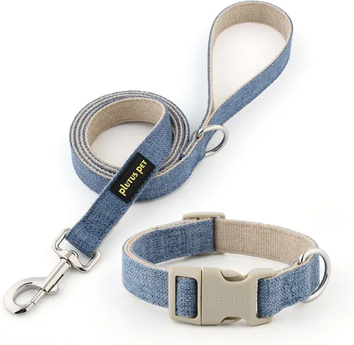 Vista 7 de Collar y correa para perro de algodón y cáñamo Plutus Pet, collar ajustable para perros pequeños, medianos y grandes, resistente y suave en la piel