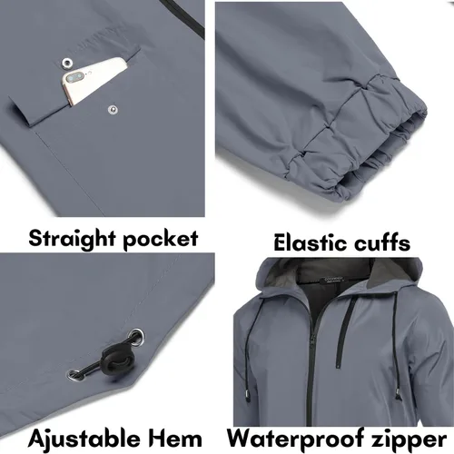 Vista 5 de COOFANDY Chubasquero largo para hombre, chaqueta impermeable para exteriores, con capucha