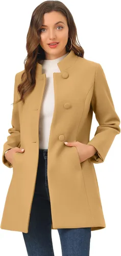 Vista 22 de Allegra K Abrigo de invierno para mujer, abrigo de cuello alto medio largo Negro
