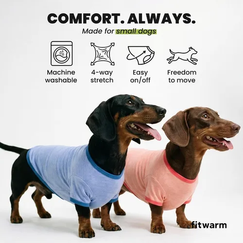Vista 6 de Fitwarm Paquete de 3 camisas para perro de color liso, ropa clásica de verano para perros pequeños, niños y niñas, traje ligero para mascotas, azul