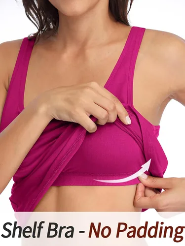 Vista 83 de V FOR CITY Camiseta sin mangas de algodón para mujer con brasier de estante ajustable con correa ancha y tirantes básicos