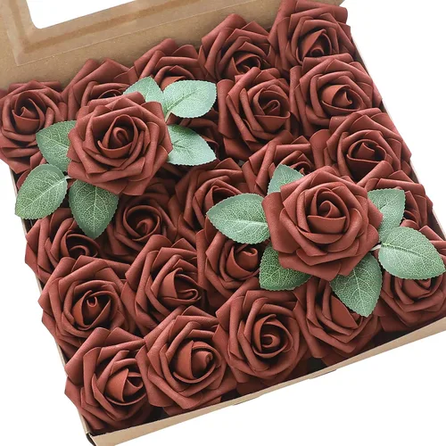 Vista 67 de Floroom Flores artificiales, 25 piezas de rosas falsas de espuma dorada antigua de aspecto real con tallos para ramos de boda DIY, centros de mesa