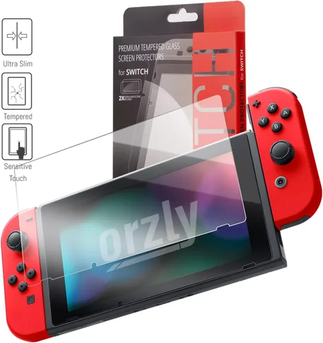 Vista 3 de Orzly Switch Accessories Bundle Carry Case for Nintendo Switch Console (NOT OLED MODEL) Tempered Glass Screen Protectors, USB Charging Cable