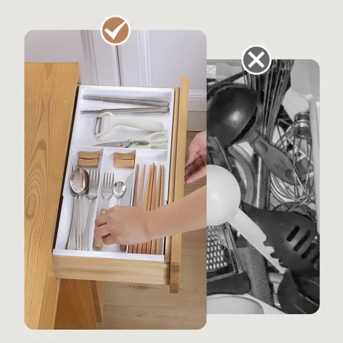 Vista 4 de Organizador de cajones de plástico para oficina, baño, dormitorio, cocina, escritorio, 1 capa más bandeja de almacenamiento blanca, expandible