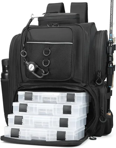 Vista 15 de WANOON Mochila de pesca, bolsa de aparejos, con cajas de aparejos. Bolsa de pesca grande, materiales fuertes