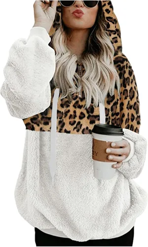 Vista 2 de Hoodies for Women Fluffy Zip Up Hoodies Long Sleeve Sweatshirt Tops Hood Winter Warm Jacket Shaggy Coats Overcoat