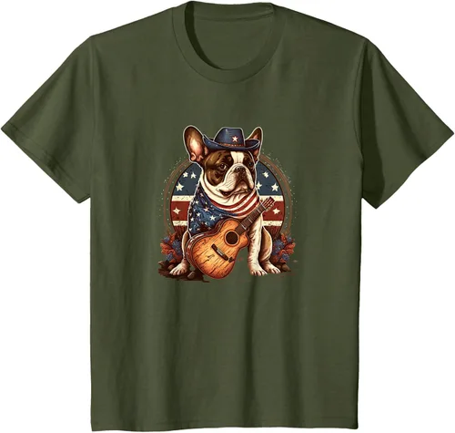 Vista 9 de Camiseta divertida de Bulldog francés con música country y roeo, Negro