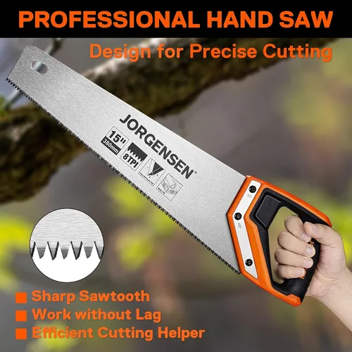 Vista 5 de JORGENSEN Sierra de mano profesional de 15 pulgadas, mango ergonómico de soldadura ultrasónica de aluminio antideslizante de corte fino 8 TPI