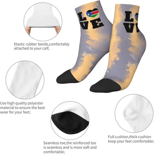 Vista 5 de Love South Sudan Flag Heart Ankle Socks Winter Low Cut Sports Warm Comfort Breathable Casual Socks For Mens And Womens 1