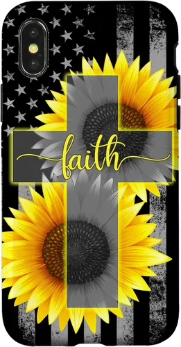 Vista 5 de Faith Jesus Cross Sunflower American Flag Patriotic Black Case for iPhone 17