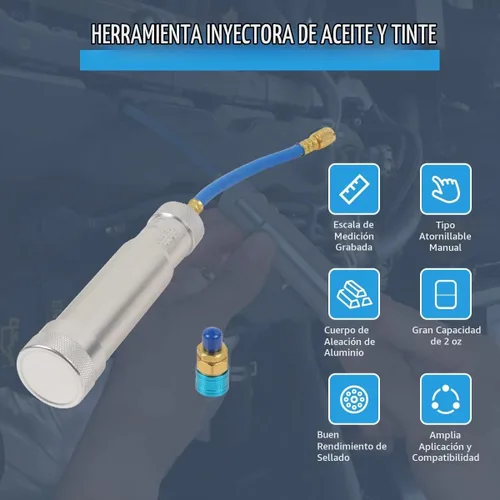 Vista 2 de CMTOOL Herramienta inyector de aceite y tinte de CA con escala, kit de inyector de aceite para compresor R134A, kit de aire acondicionado