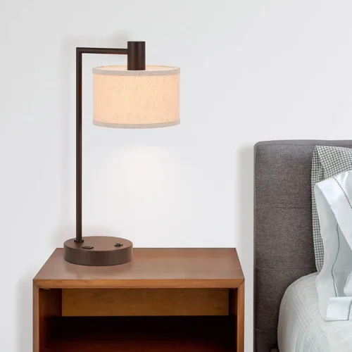 Vista 6 de XiNBEi Lighting XB-TL1230-DB - Lámpara de mesa con pantalla de tela, moderna lámpara de hierro con acabado de bronce oscuro para dormitorio, sala
