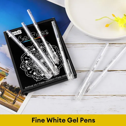Vista 2 de Dyvicl Bolígrafos de gel blanco, punta fina de 0.031 in, bolígrafos de tinta de gel para dibujo de papel negro, bocetos, ilustración, colorear