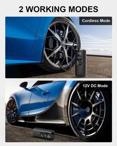 Vista 5 de Inflador de neumáticos portátil para neumáticos de automóvil, compresor de aire inalámbrico de 150 PSI con medidor de presión digital, apagado