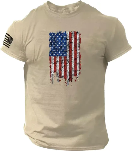 Vista 9 de Camisetas de verano para hombre, estilo casual, ajustado, manga corta, de algodón, patriótica, de Estados Unidos, con bandera americana, camiseta