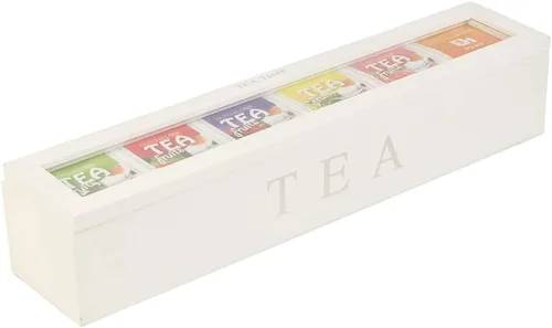 Vista 7 de AYNEFY Organizador de almacenamiento de caja de té, caja de almacenamiento de té con 5 ranuras, caja de almacenamiento de té, organizador de caja