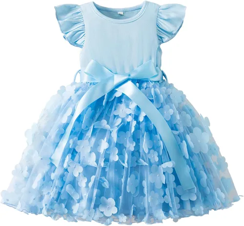 Vista 13 de NNJXD Vestido de Princesa de Tul con Flores para Niñas Pequeñas y Bebés Niña #Rosa claro