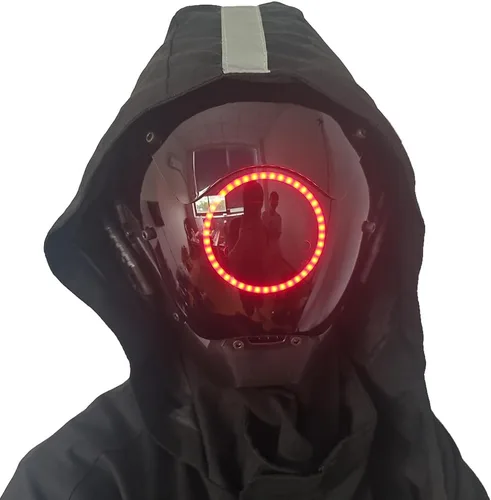 Vista 5 de KYEDAY Máscara punk cosplay para hombres, máscara de luz redonda LED para mujeres, cosplay, Halloween, fiesta, festival de música, accesorios
