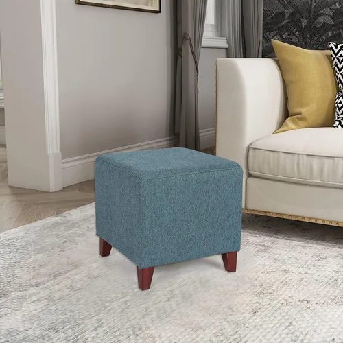 Vista 3 de Joveco Taburete otomano de 16 pulgadas, asiento cuadrado de tela con patas de madera (azul)