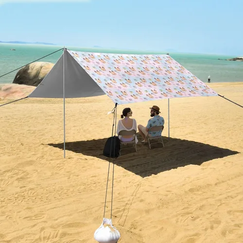 Vista 7 de Christmas Deer & Gift Pink Pattern Easy Setup Beach Cabana Tent for Camping Trips, Fishing, Backyard Fun or Picnics UPF50 Portable Sun Shelter with