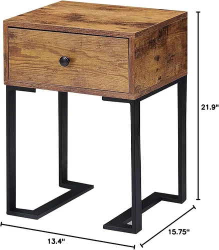 Vista 8 de VECELO Mesita de noche con cajón de almacenamiento, mesa auxiliar/auxiliar para dormitorio, marco de metal resistente