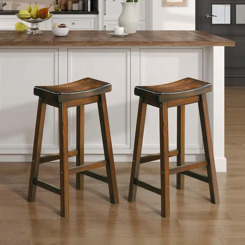 Vista 16 de Lexicon Finnian Saddle - Juego de 2 taburetes de madera maciza, taburetes de cocina para comedor, asientos de silla de mostrador sin brazos, Arena