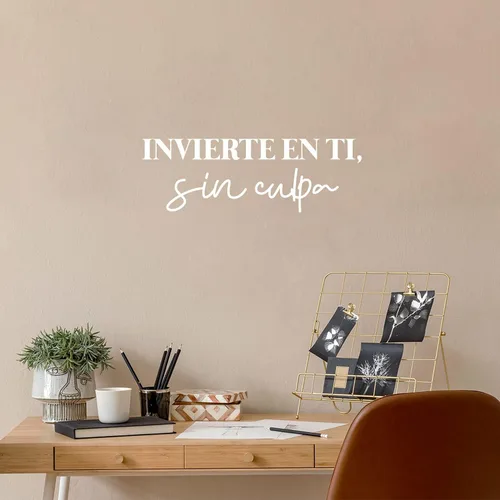 Vista 2 de Calcomanía de vinilo para pared, Invierte En Ti, Sin Culpa/Invest in You, Without Guilt - 8.5 x 25 pulgadas - Adhesivo positivo de moda con cita