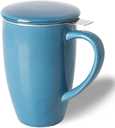 Vista 25 de Sweejar Taza de Té de Porcelana con Infusor y Tapa, Tetera con Filtro, Colador Infusor de Tazas de Té de Hojas Sueltas, 16 Fl Oz para Azul degradado