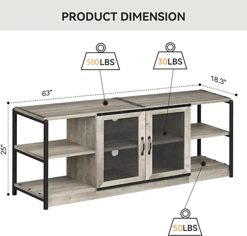 Vista 6 de IDEALHOUSE Soporte de TV para TV de más de 65 pulgadas, gabinete de consola de medios de entretenimiento industrial, soporte de TV