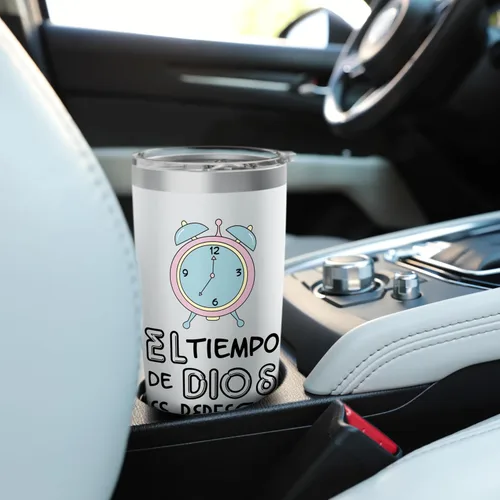 Vista 6 de El tiempo de Dios es perfecto - Vaso aislado de acero inoxidable Blanco