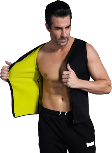 Vista 4 de Camiseta térmica para hombre, de neopreno, adelgazante, chaleco moldeador de cuerpo, entrenamiento, sudor, sauna, traje deportivo, quemador