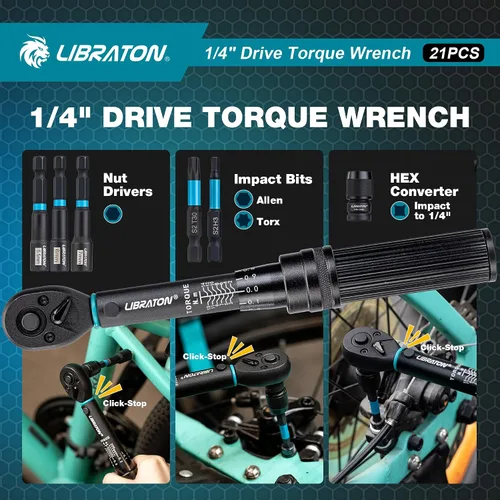 Vista 3 de LIBRATON - Llave dinamométrica para bicicleta de 1/4", 2-14 Nm, llave dinamométrica de engranaje de 72 dientes 0.1 Nm Micro Click Torque Wrench
