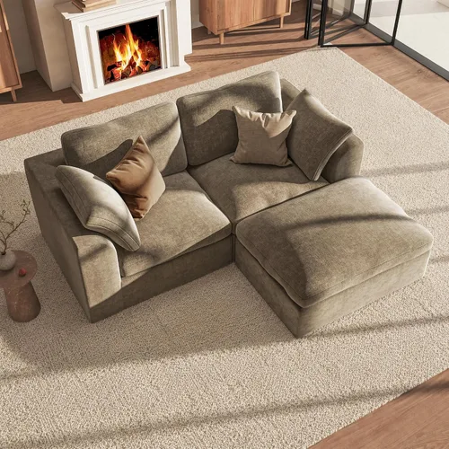 Vista 22 de Sofá modular de nube de 110" sofá deshuesado en forma de L seccional de Harina de avena ligera
