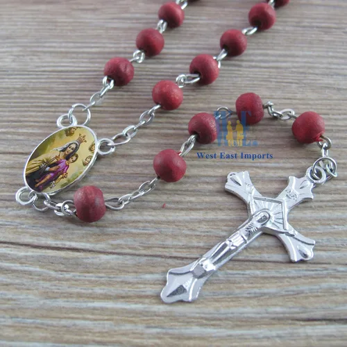 Vista 2 de Rosario perfumado Nuestra Señora del Monte Carmelo (12 piezas) – Regalo de Fragantes cuentas de oración de madera carmesí para un bautismo