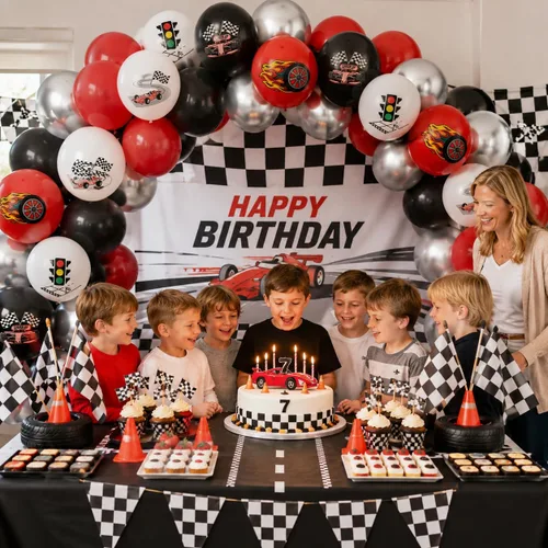 Vista 4 de Globos de coche de carreras, globo de látex de coche de carreras de 12 Negro Rojo-racing