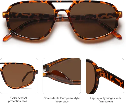 Vista 3 de SOJOS Gafas de sol de aviador para mujeres y hombres, retro, doble puente, modernas y ligeras, persianas de los años 90 SJ2247