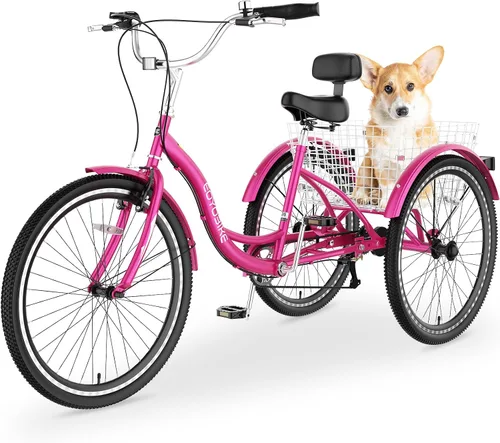 Vista 21 de NAIZEA Triciclo para adultos, bicicleta de crucero de tres ruedas de 7 velocidades, triciclos para adultos de 20/24/26 pulgadas, bicicletas de 3