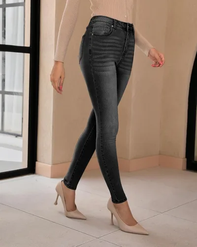 Vista 6 de GRAPENT - Jeans ajustados para mujer, pantalones de mezclilla de cintura alta, elásticos, clásicos, de tiro alto y adelgazantes
