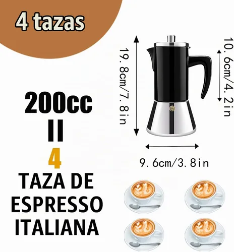 Vista 2 de 4 tazas de acero inoxidable 304 espesado Moka Pot Estufa Espresso Maker Cafeteras Italiano Percolador Espress Maker Capaz Greca Mocha cafetera