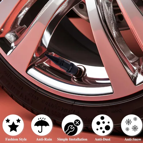 Vista 5 de 4 piezas de tapas de válvula de neumático con estilo púas, cubiertas de válvula de neumático universales de aleación de aluminio a prueba de polvo