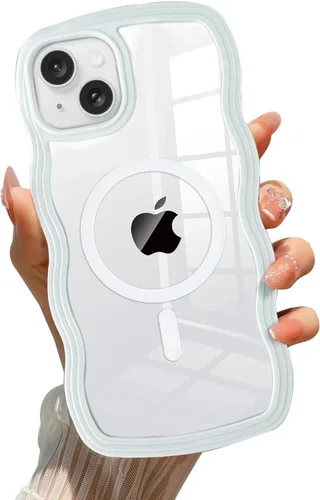 Vista 19 de QLTYPRI Funda magnética para iPhone 11 compatible con Magsafe, bonita funda transparente con marco de onda rizada para niñas y mujeres, parachoques