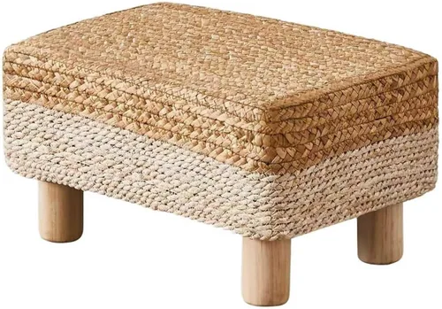 Vista 15 de Wimarsbon Reposapiés Otomán Rectangular de Hierba Marina Natural Reposapiés Pouf Otomanes con Patas de Madera Tejido a Mano Taburete Escalón
