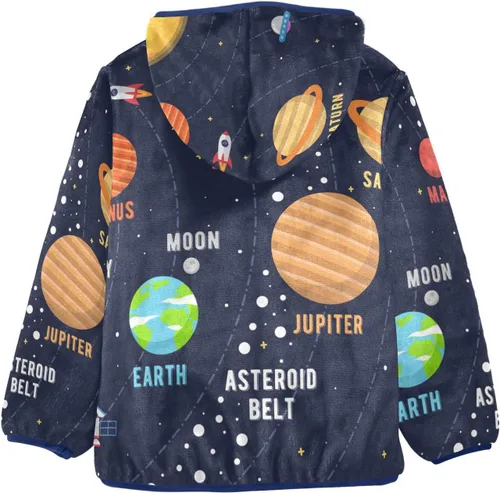Vista 2 de Abrigo de forro polar azul con capucha y cremallera para niñas, ropa de abrigo con capucha para niños, 3-10T