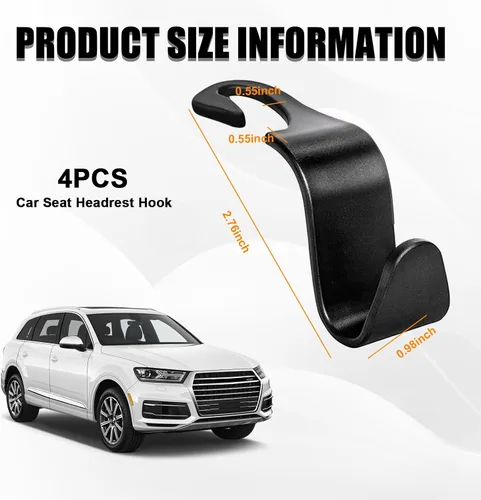 Vista 2 de Ziciner 4 ganchos para reposacabezas de asiento de automóvil, organizador de almacenamiento para asiento trasero, accesorios universales para Negro