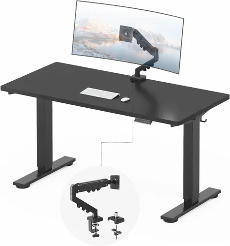 Vista 62 de FLEXISPOT EN2 Escritorio de pie de una pieza completa con regleta de alimentación de abrazadera, escritorio eléctrico de altura ajustable de 40 x 24