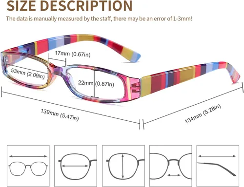 Vista 6 de Gafas de lectura, 4 pares de lentes de lectura de moda para mujer, bisagra de resorte con estampado estampado, lentes multicolor para mujer, +1.25