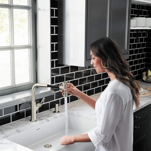 Vista 5 de hansgrohe Locarno 04855800 - Grifo de cocina de acero inoxidable con pulverizador extraíble, grifo para fregadero de cocina, óptica de acero